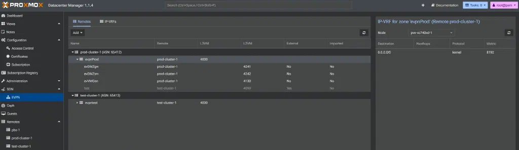 Proxmox Datacenter Manager - EVPN Page